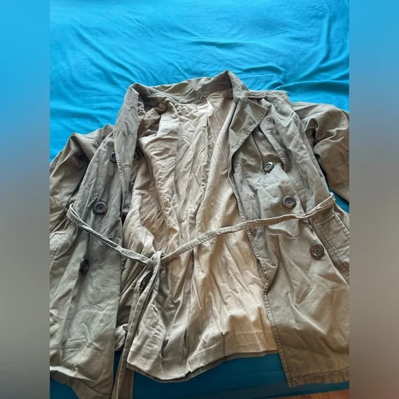 Old Navy 3X Double Breasted Army Green Waist Length Trench Coat - Picture 7 of 14